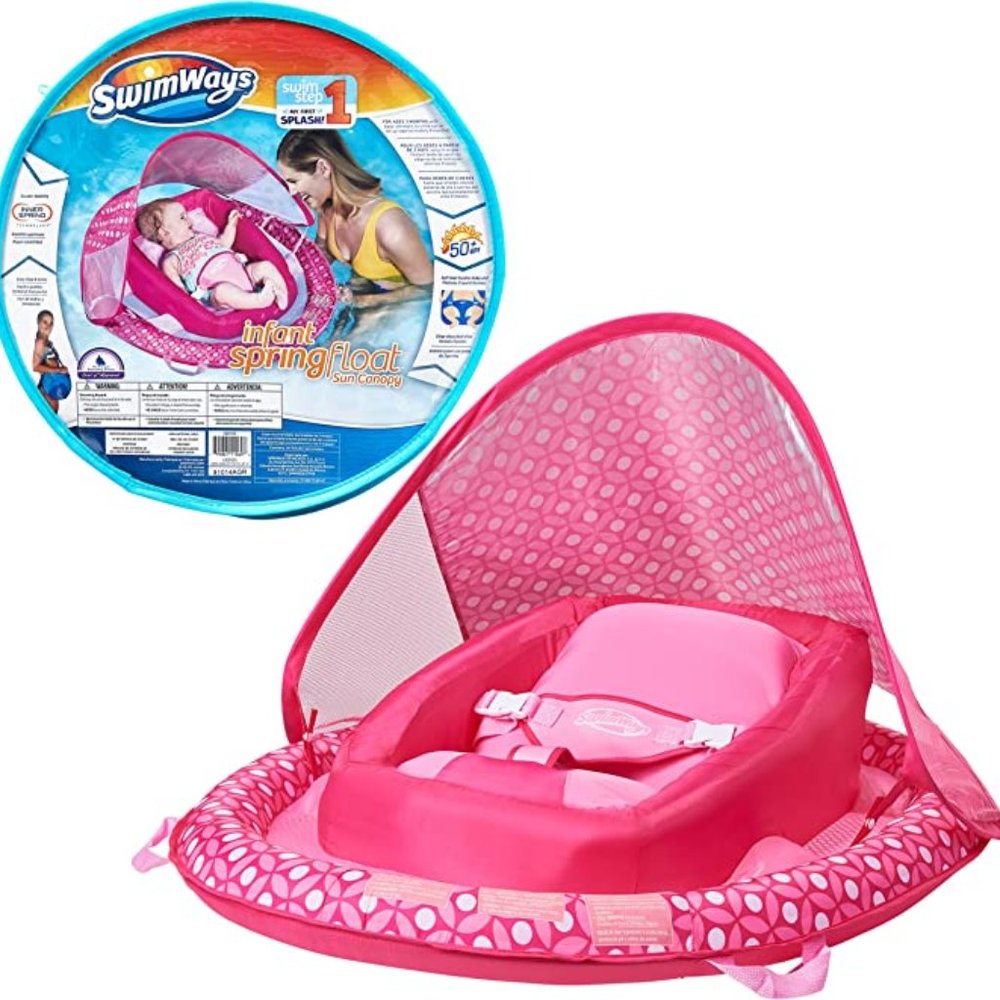 SwimWays Infant Baby Spring Float with Adjustable Sun Canopy